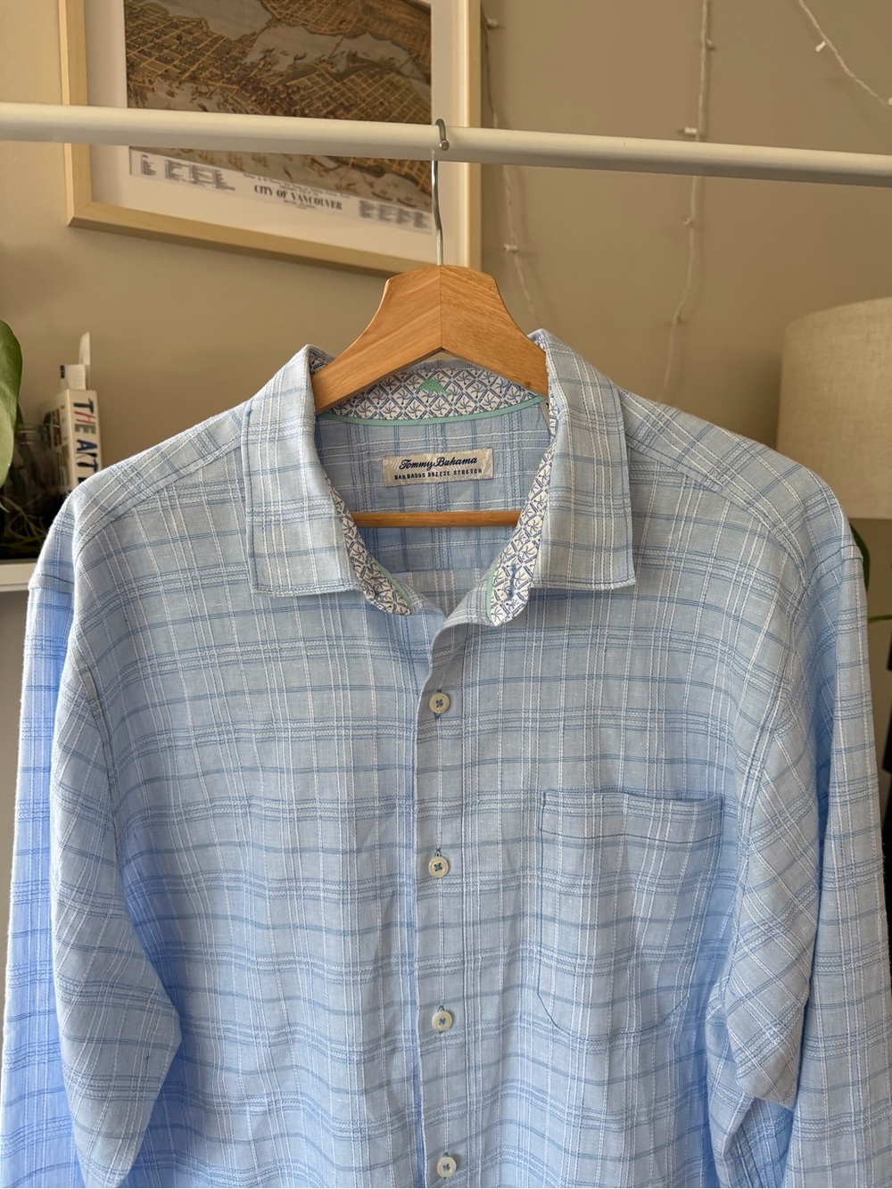 Tommy Bahama Barbados Breeze Light Blue Plaid Linen Shirt